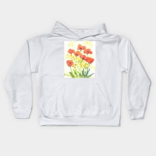 Orange Poppies and Yellow Daisies Watercolor Kids Hoodie